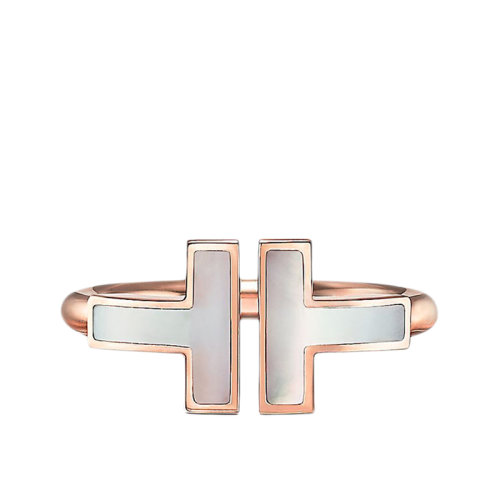 Tiffany & Co./蒂芙尼 经典Tiffany T系列18K金玫瑰金镶嵌珍珠母贝T形图案Wire戒指指环GRP11094