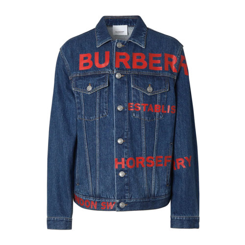 BURBERRY/博柏利  男装 服装 蓝色棉质logo印花时尚牛仔短款外套 男士夹克外套