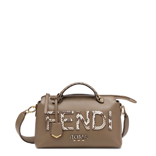 FENDI/芬迪 20  BY THE WAY系列 女士中号灰色小牛皮拉链开合蛇皮徽标印花单肩斜挎波士顿包8BL146AHMMF1FEN