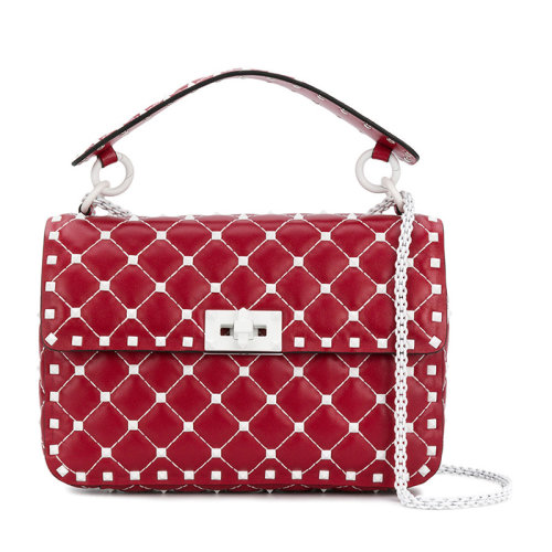 Valentino/华伦天奴 女士纯色小羊皮铆钉装饰扭转式锁扣开合单肩包斜挎包链条包手提包女包 PW2B0122-RVH 多色可选