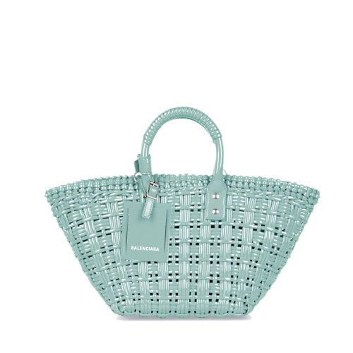 Balenciaga/巴黎世家 22新款BISTRO系列 女士XS款薄荷色人造牛皮革单肩手提篮子包6713422IE3Y3914