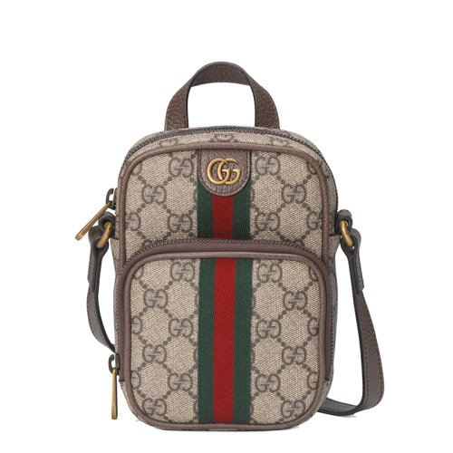 GUCCI/古驰 21新款Ophidia系列 迷你老花帆布棕色皮革滚边经典条纹织带复古单肩斜挎包67168296IWT8745