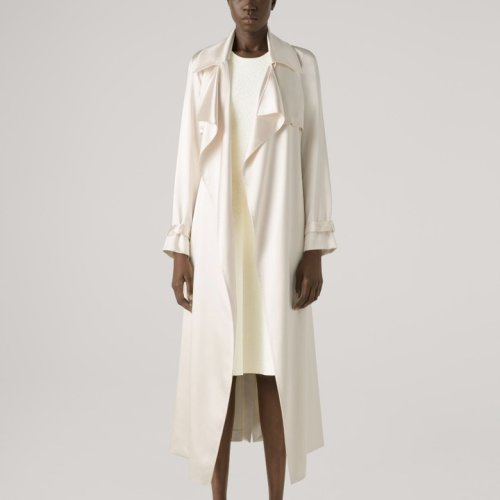 【21春夏新款】St. John/盛蔷真丝缎面中长款女士风衣H623W01