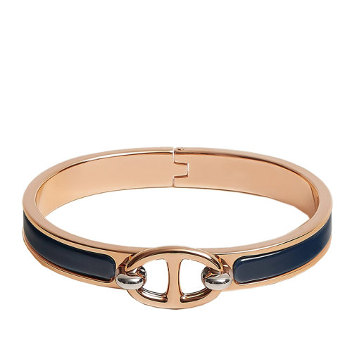 HERMES/爱马仕 经典款Mini Clic系列 镀玫瑰金饰面镶嵌群青色珐琅饰品猪鼻扣手镯手环H209000FO87