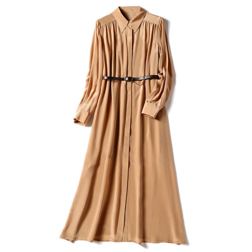 GeleiStory/GeleiStory春夏新款长袖宽松藏肉桑蚕丝裙子法式显瘦气质衬衫真丝长裙女士连衣裙