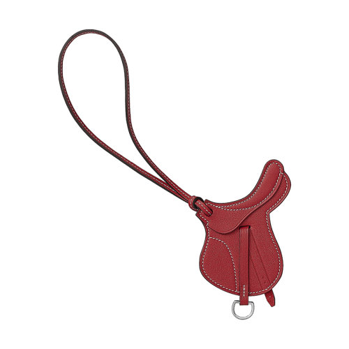 HERMES/爱马仕 女士石榴红色小牛皮马鞍包包配件H075351CAK1