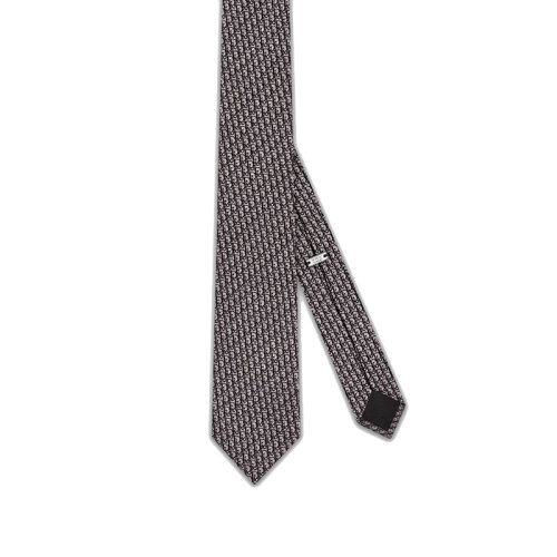 DIOR/迪奥 22年春夏新款 男士灰色/黑色桑蚕丝老花印花领带93C1046A0121_C978