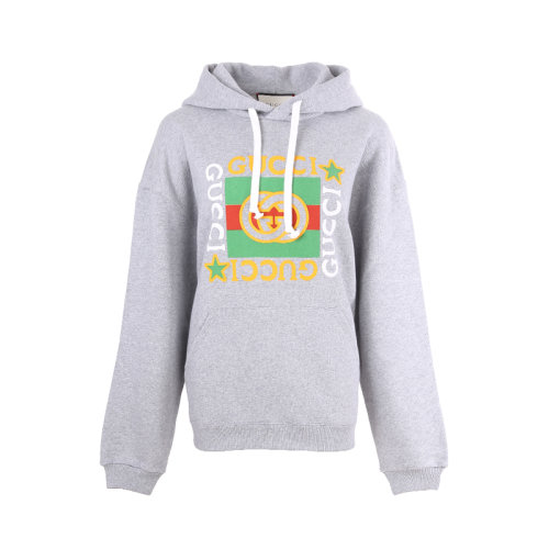 GUCCI/古驰 女装 品牌字母LOGO 女士灰色长袖连帽棉质秋冬卫衣 605154XJCCD1230