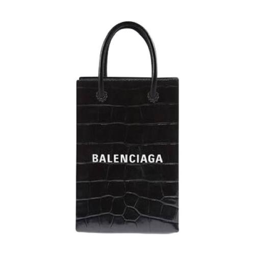  BALENCIAGA巴黎世家 22年春夏 女士 单肩包 Women's Shopping Phone Holder In Shiny Crocodil