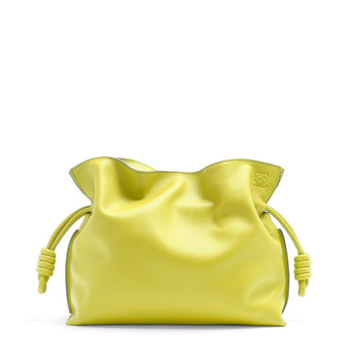 LOEWE/罗意威 20  Flamenco系列 女士柠檬黄纳帕小牛皮束带封口单肩斜挎手拿包0010623908