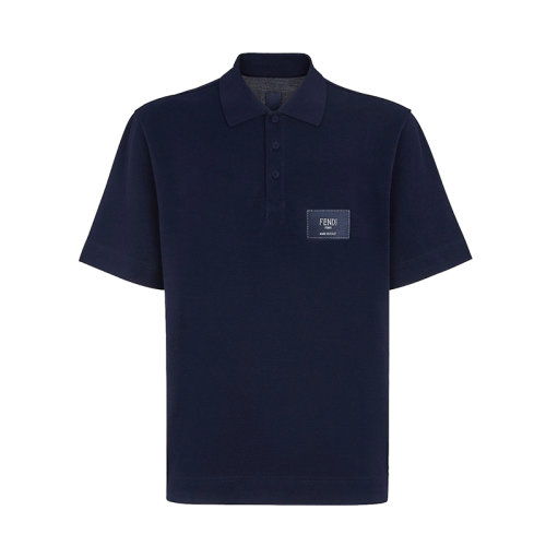 FENDI/芬迪 22年早春新款 男士深蓝色纯棉Logo提花刺绣短袖POLO衫FY1131A9RPF0QG3