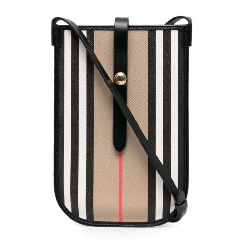 BURBERRY/博柏利 男士档案米色帆布配皮经典字母徽标印花条纹装饰磁扣开合单肩包斜挎包手机包手拿包男包 8040876