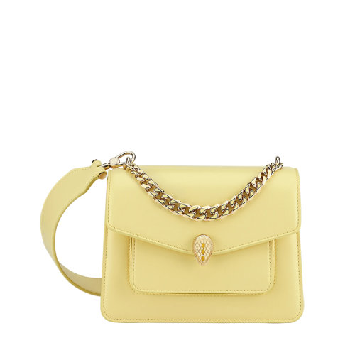 BVLGARI/宝格丽 22春夏新款SERPENTI FOREVER系列 女士小号黄色纳帕皮革蛇头扣链条手提斜挎单肩包291471