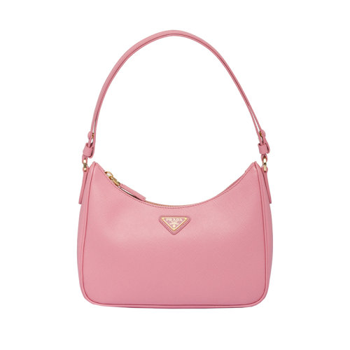 PRADA/普拉达 22新款 女士mini玫瑰花粉色saffiano皮革阴影纹理金色徽标单肩腋下流浪包1BC204_NZV_F0IS6_V_JOO