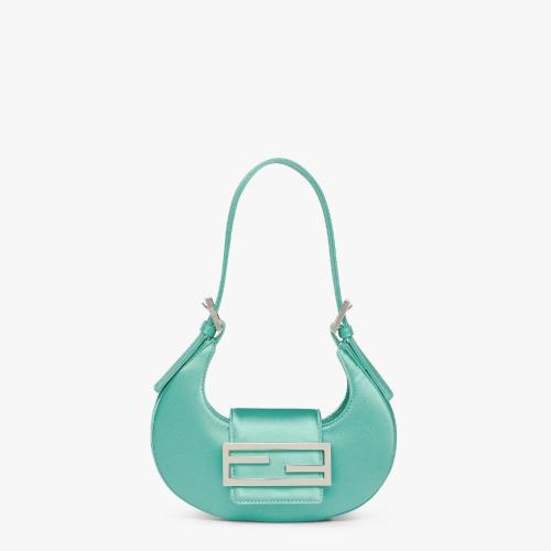  FENDI芬迪 22年秋冬 女士 单肩包 绿松石色缎面迷你手袋 8BS06_MCPF1JBO