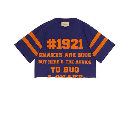 GUCCI/古驰 22年春夏新款 女士紫色纯棉1921印花短款短袖T恤?660868XJDKG4448