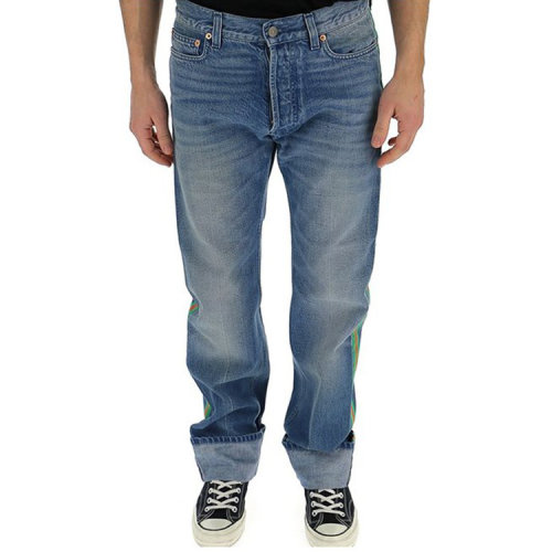 GUCCI/古驰  男性 水洗 条纹装饰 经典蓝色 棉质  男士牛仔裤 544674 XDADR 4206