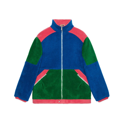 GUCCI/古驰 22秋冬款 The North Face联名系列 女士多色涤纶背面饰有多色刺绣LOGO徽标拉链开合抓绒夹克外套?673751XJDUC4153