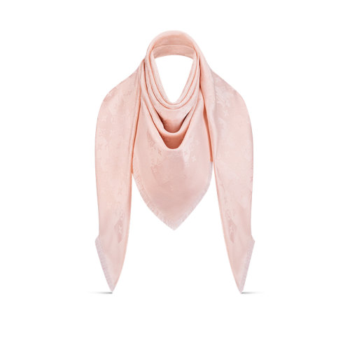 Louis Vuitton/路易威登 22年春夏新款 LV MONOGRAM RAYURES系列 女士亮粉色桑蚕丝羊毛混纺老花提花织纹丝巾披肩M77564