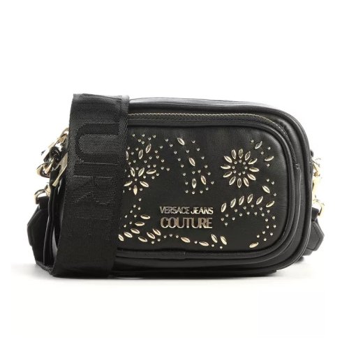 VERSACE JEANS/范思哲牛仔  女包女士黑色皮革时尚百搭铆钉装饰斜挎包单肩包  EE1VZABB5-E71575-E899