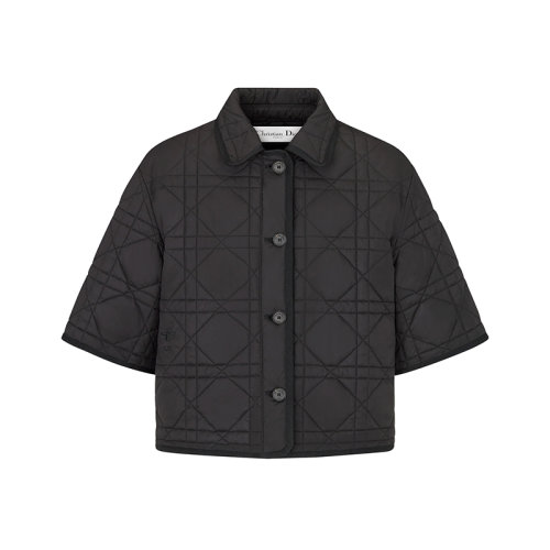 DIOR/迪奥 22年早春新款 女士黑色涤纶绗缝塔夫绸科技面料超大藤格纹图案短袖衬衫式外套夹克227B69A2827_X9000