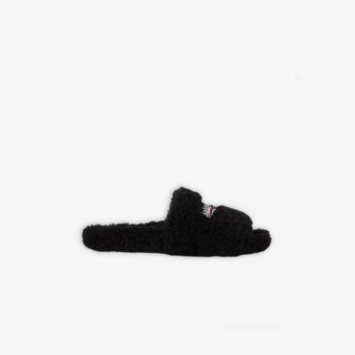 BALENCIAGA巴黎世家 22年秋冬 男士 拖鞋 Men%27s Furry Slide Sandal in BLACK/WHITE/RED 65474 预定商品1-3周发货