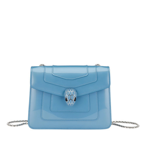 BVLGARI/宝格丽 SERPENTI FOREVER系列 女士蓝色漆皮小牛皮哑光珐琅蛇首搭扣单肩斜挎链条包291317