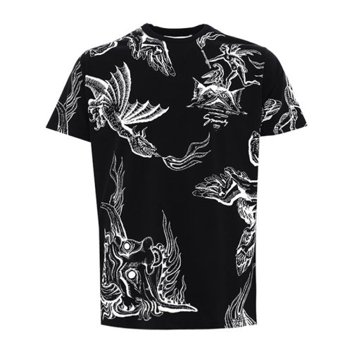 Givenchy/纪梵希 男士黑色棉质印花装饰圆领短袖上衣T恤 BM70RB3002-001