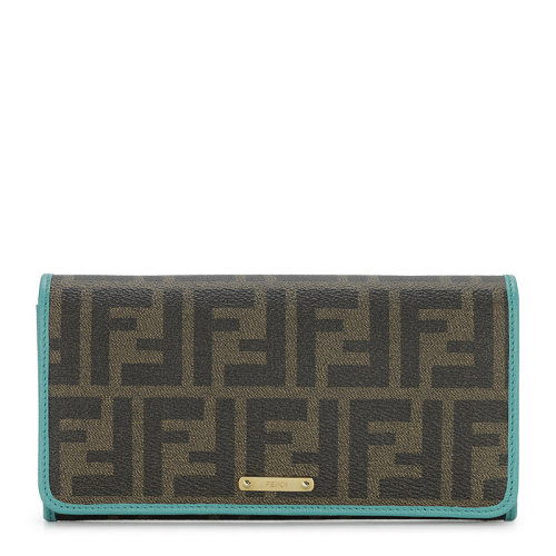 FENDI/芬迪 女士棕色PVC双F印花按扣开合长款手拿包手包钱包女包 8M0298-GRP-F0P3N