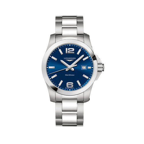 LONGINES/浪琴  康卡斯Conquest系列男士石英手表蓝盘钢带41毫米L3.759.4.96.6