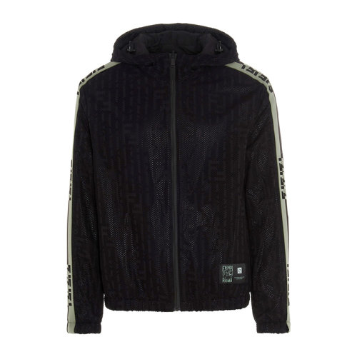 FENDI/芬迪 男士 服装 黑色连帽拉链闭合休闲棉质外套 男士夹克