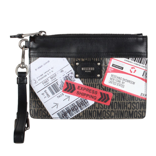 MOSCHINO/莫斯奇诺  男包女包黑色快递单图案手拿包   $A84068201A2448