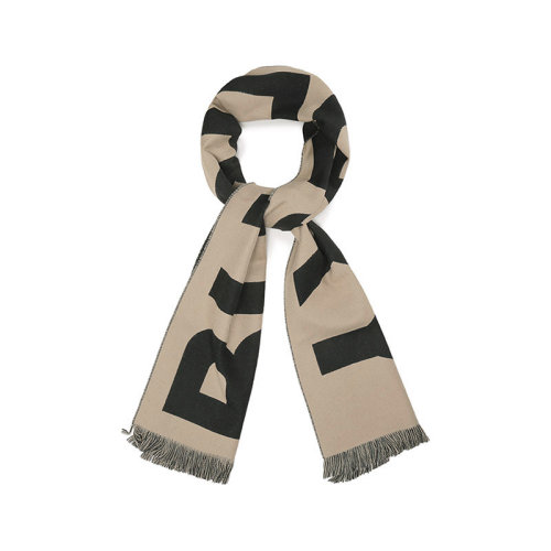BURBERRY/博柏利【22秋冬新款】男女通用款绵羊毛双面两用围巾披肩典藏米色黑色徽标提花 80571471