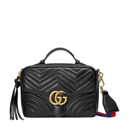 GUCCI 古驰    GG Marmont系列 女士牛皮双G徽标绗缝手提包单肩斜挎包