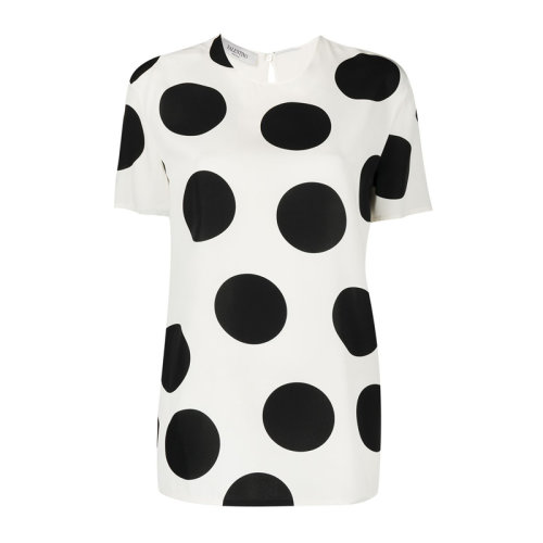 VALENTINO 华伦天奴 女士 服装  白色圆领波点丝质T恤上衣 女士短袖T恤