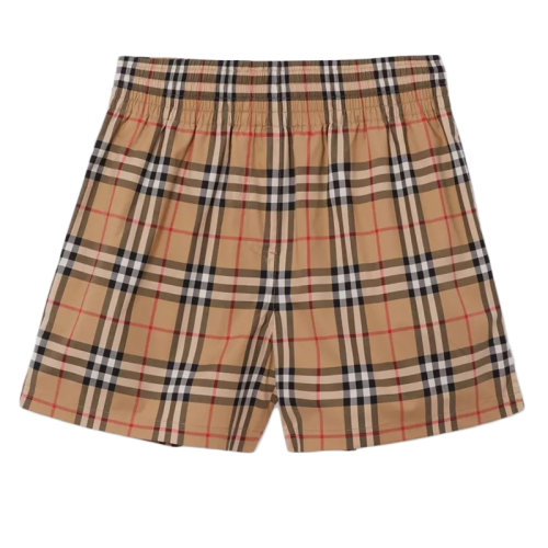 BURBERRY/博柏利  女士米色复古格纹弹力黑色侧带棉质短裤80405981