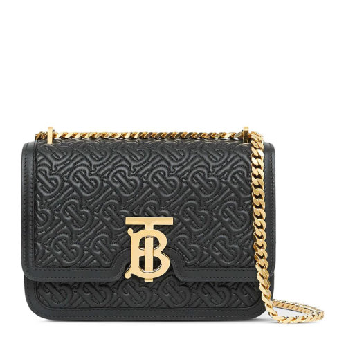 BURBERRY/博柏利  女士黑色小羊皮金色TB徽标行缝线单肩包斜挎包链条包女包 8031730