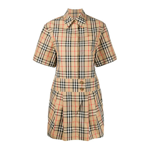 BURBERRY/博柏利  女装 服装 棉质复古驼色格纹短袖衬衫式 女士裙装女士连衣裙 8014190经典格纹