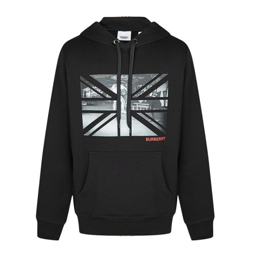 BURBERRY/博柏利 男士黑色棉质英国国旗照片印花带帽针织上衣 男卫衣 80166911 B-C DX