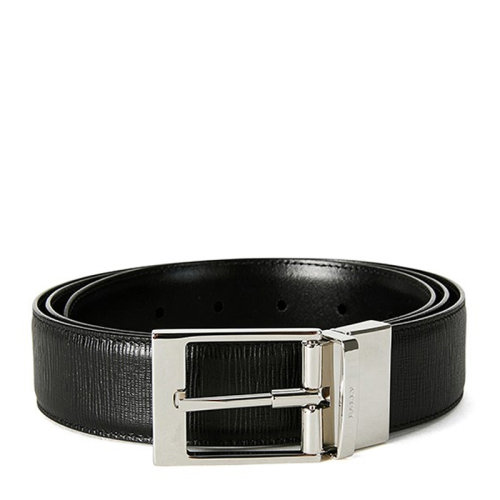 BALLY/巴利 Seret系列男士黑色粒面压花小牛皮银色金属扣可调节双面皮带腰带 6232326