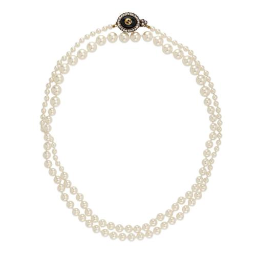  GUCCI古驰 22年秋冬 女士 互扣式双G玻璃珍珠项链 716620 I9654 8496