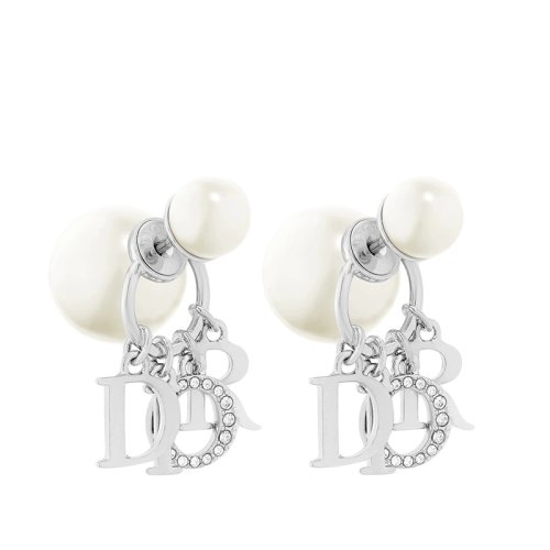 DIOR/迪奥 22春夏新款TRIBALES系列 女士银色金属白色树脂珠吊坠对称耳环E1411TRICY_D009