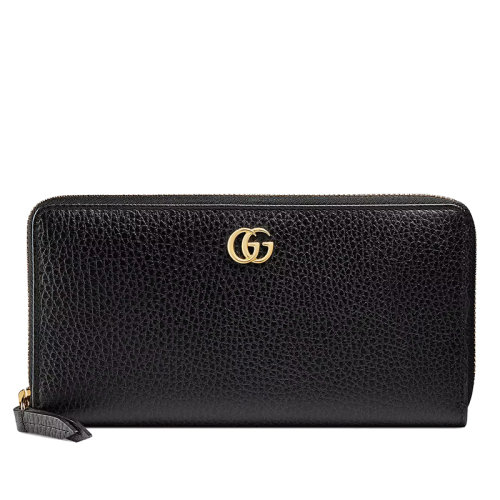 GUCCI/古驰 GG Marmont系列 女士黑色皮革金色金属配件双G全拉链式钱包456117CAO0G1000