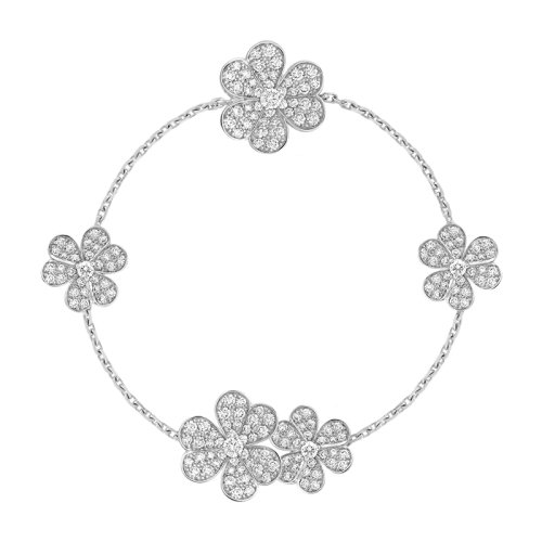 Van Cleef & Arpels/梵克雅宝 经典Frivole系列 18k金白金镶嵌钻石满钻5个三瓣花朵手链VCARP6L700