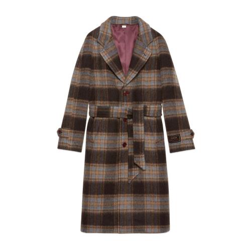  GUCCI古驰 22年秋冬 男士 饰Gucci标签格纹羊毛大衣 664710 ZAG9O 2006 预定商品2-6周发货