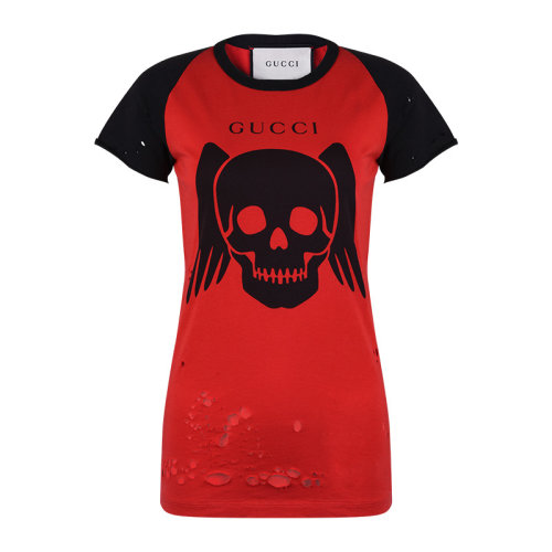 GUCCI/古驰  女士红色棉质字母LOGO骷髅图案印花圆领短袖 T恤 557785 XJARQ 6587