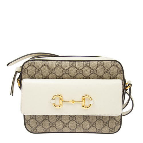 GUCCI/古驰 1955系列小号女士拼色帆布配皮经典双G字母徽标印花马衔扣装饰拉链开合单肩包斜挎包女包 645454-92TCG-9761