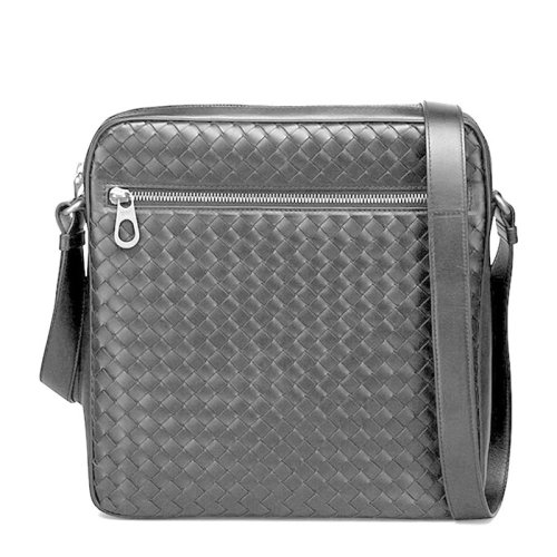 Bottega Veneta/葆蝶家 男士深灰色牛皮编织款时尚休闲邮差包单肩包斜挎包男包 443872-4651-2015