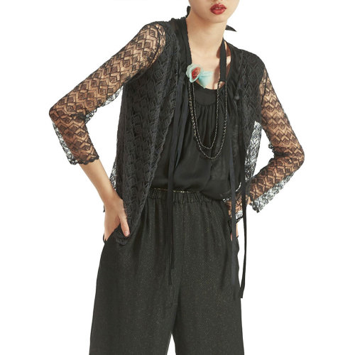 nisiss/怡夕19秋冬蕾丝花纹两件式开衫针织衫女士针织衫/毛衣n161sk06