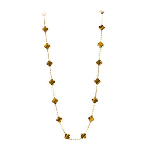 Van Cleef & Arpels/梵克雅宝 经典Vintage Alhambra系列 18k金黄金虎眼20四叶草长项链VCARD39900
